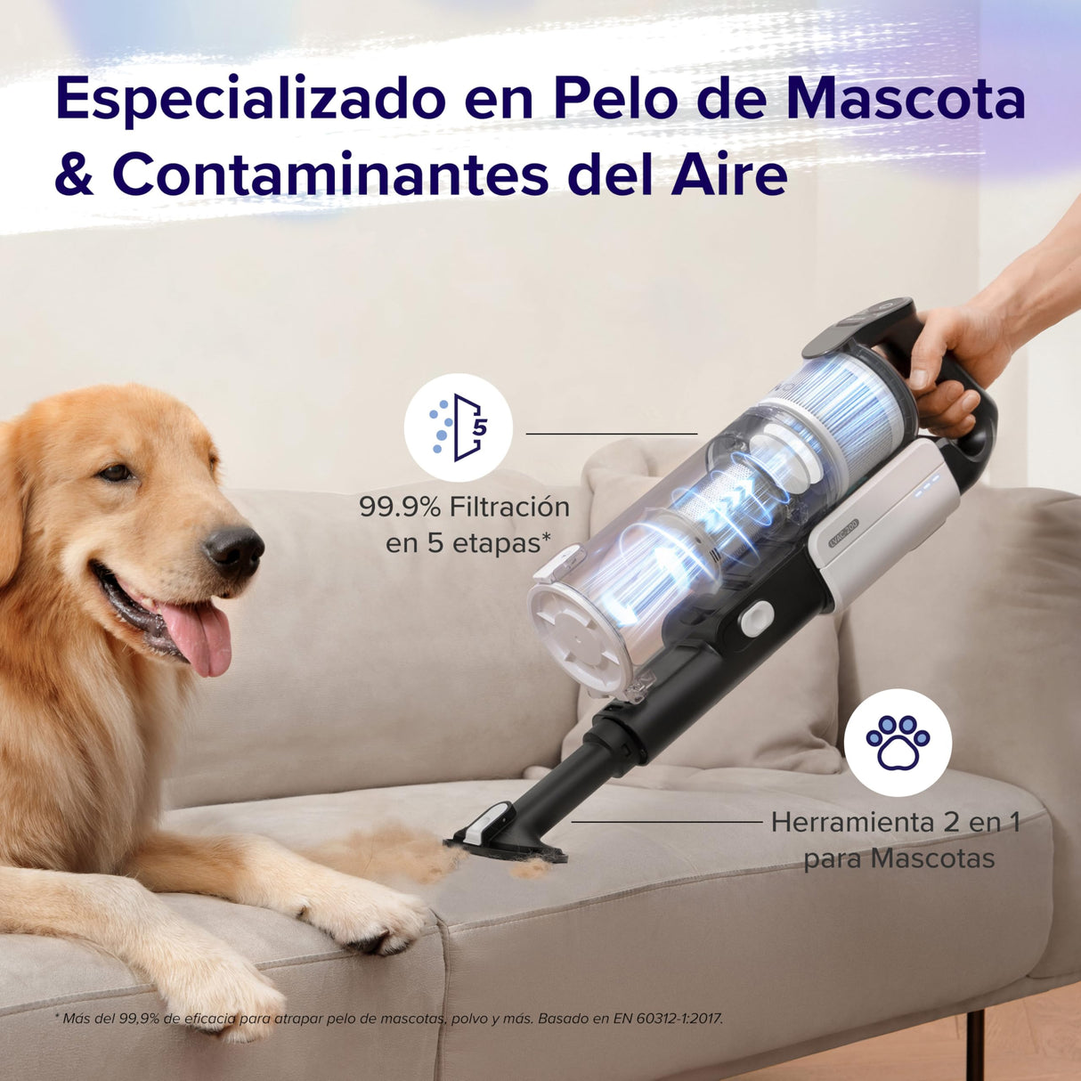 LEVOIT Aspiradora sin Cable, Antienredos para Mascotas, Autonomía de 12-50min, 4 en 1 Aspirador con Batería Extraíble, 99,9% de Filtración, Aspiradora Escoba para Alfombras, Suelos Duros, Coches