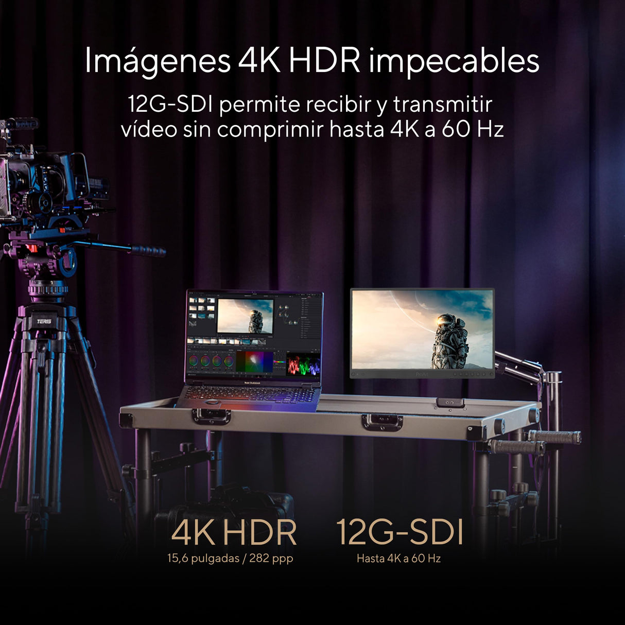 ASUS ProArt Display PA16USV - Monitor Profesional de 15,6", 4K UHD (3840 x 2160), IPS, HDR-10, 100% sRGB, Rec.709, ΔE<2, Calman, 12G-SDI, HDMI, USB-C, Caja Reutilizable, sostenibilidad ecológica