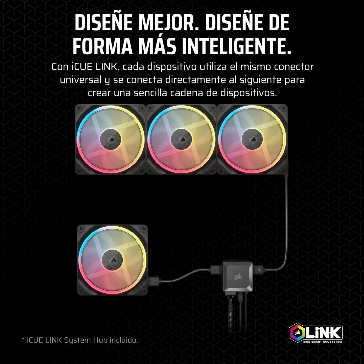 CORSAIR iCUE Link LX120-R RGB 120mm Ventilador Inverso PWM – Kit de Triple Ventilador – Bajo Nivel de Ruido, Cojinete de Cúpula Magnética, Lazos de Luz Duales, Tornillos QuikTurn™, Cero RPM – Negro