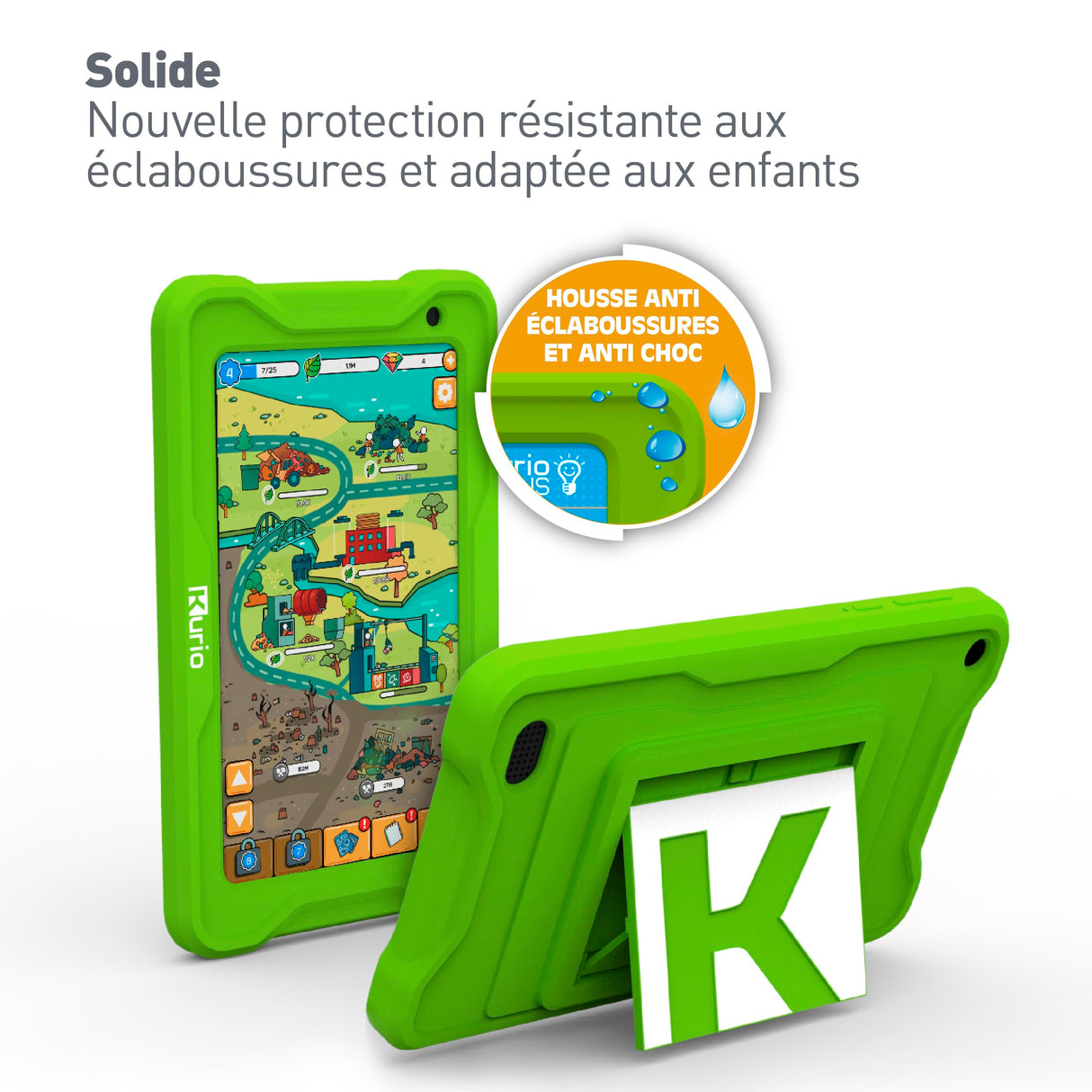 KURIO Gulli - Tableta de 7 Pulgadas para niños, Android 13, Control Parental Personalizable y navegador Seguro - Vídeos héroes Gulli + 100 apps y Juegos educativos precargados