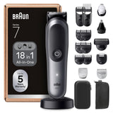 Braun Recortadora Todo En Uno Series 7 AIO7585, Kit De Styling 18en1 Para Barba, Pelo, Orejas, Nariz y Cuerpo, 120 Min De Autonomía, Cortapelos Hombre Con Lámina Ultra Afilada, Gris