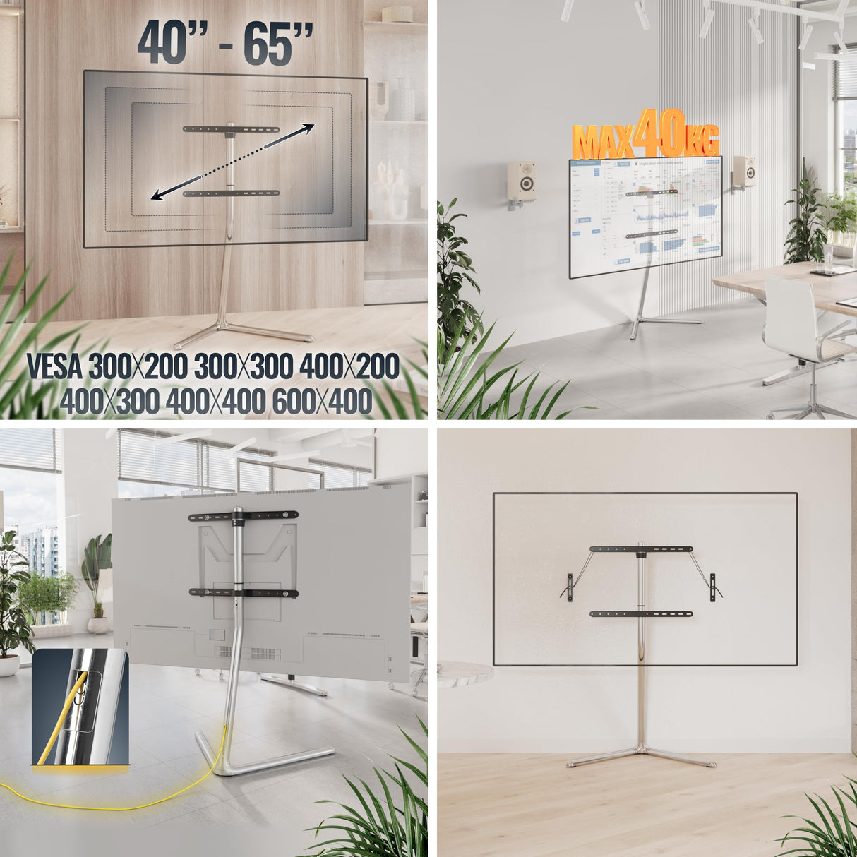 RICOO Soporte TV Base de pie Pedestal Suelo Televisión 49-70" (124–178cm) FS1764 Peana Stand Televisor LED LCD VESA 300x200-600x400