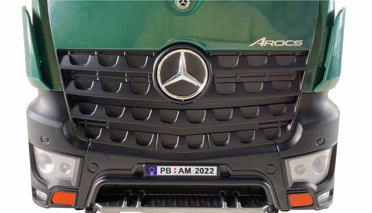 Amewi Mercedes-Benz Arocs Camión grúa con volquete RTR Verde, Incluye batería y Mando a Distancia