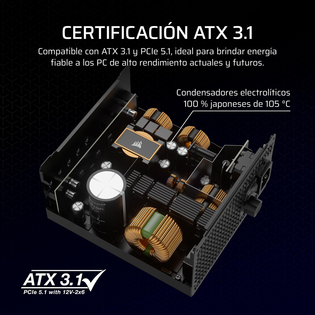 CORSAIR RM850x Fuente de Alimentación ATX Totalmente Modular de Bajo Ruido – Compatible con ATX 3.1 – Compatible con PCIe 5.1 – Eficiencia Cybenetics Gold – Conector 12V–2x6 Nativo – Negro