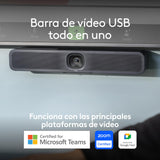 Logitech MeetUp 2 USB todo en uno para salas de conferencias, barra de vídeo compacta con funciones de inteligencia artificial integradas, funciona con Microsoft Teams, Zoom Rooms y Google Meet