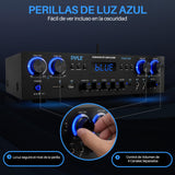 Pyle Amplificador de Sonido, Cine en casa, 800W, Bluetooth, Estereo, para el hogar, 4 Canales, con MP3/USB/SD/AUX/RCA/FM, Microfono, Auriculares, Volumen LED