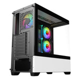 SaharaGaming SG520 con 3 Ventiladores ARGB de Espejo Blanco de 12 cm y Mini Ventilador PWM con Carcasa templada para Juegos con USB 3.0 y USB 2.0, soporta AIO de hasta 360 mm, Fuente de alimentación