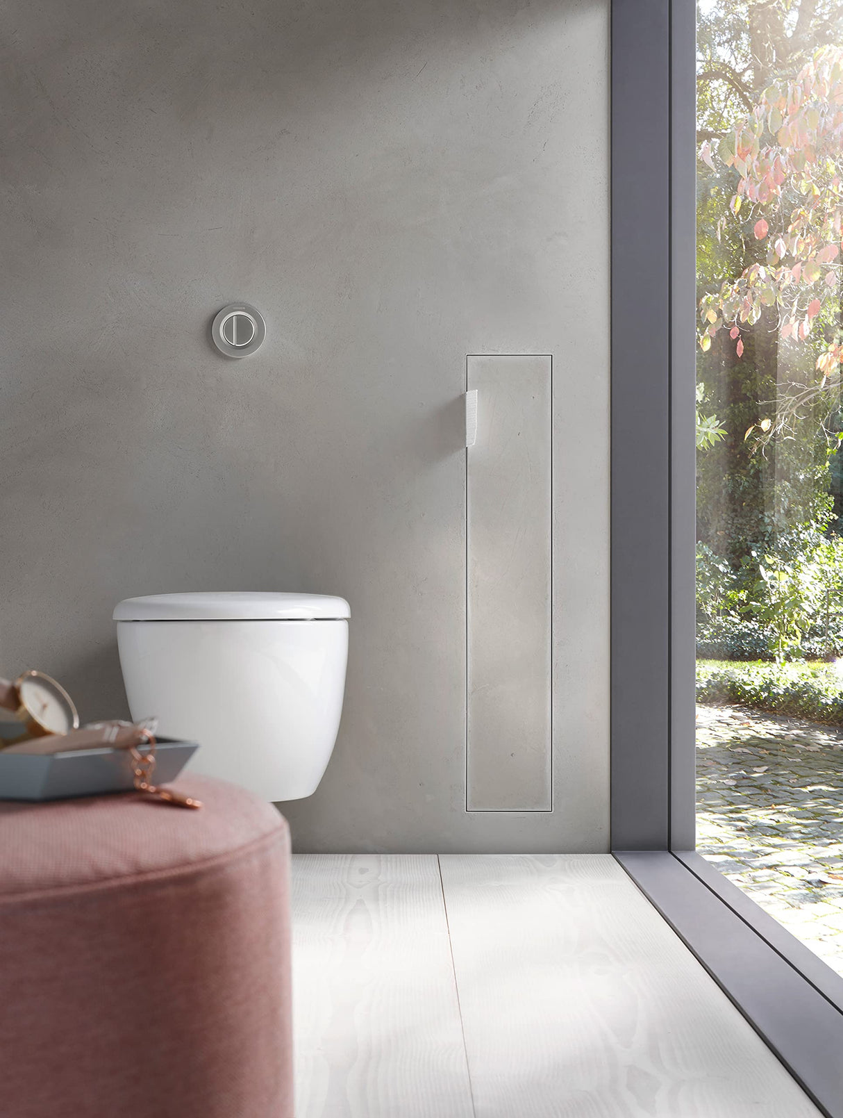 Emco ASIS Plus Módulo de Armario Empotrado para el Conjunto de escobillas, Armario de baño con Soporte para Papel higiénico, Armario Alto con función de Empuje para Abrir y Tope Derecho