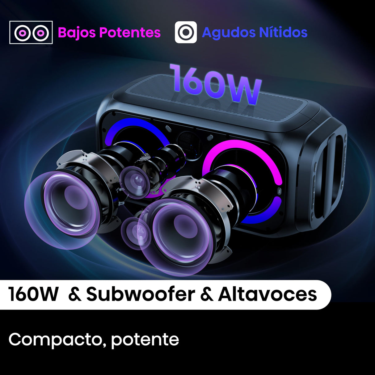 Hisense HP160 Party Rocket - Altavoz Portatil, Modo Karaoke, 160W, 5 Efectos de Luz, Batería de hasta 12 Horas de Duración, Modo Dual (2 Altavoces), Plug and Play, Bluetooth, AUX, USB, IPX4