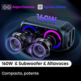 Hisense HP160 Party Rocket - Altavoz Portatil, Modo Karaoke, 160W, 5 Efectos de Luz, Batería de hasta 12 Horas de Duración, Modo Dual (2 Altavoces), Plug and Play, Bluetooth, AUX, USB, IPX4