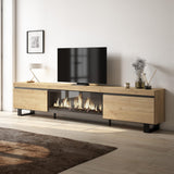 Skraut Home | Mueble TV | Televisión | Muebles de salón, almacenaje | 267x57x35 cm | para TV Gran Formato | Chimenea eléctrica XXL | Diseño Industrial | Estilo Moderno | Roble