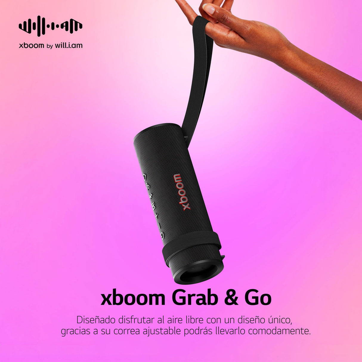 LG xboom Grab, Altavoz Inalámbrico, Bluetooth, 30W, Sonido Sound Boost, Resistente al Agua IP67, Autonomía 20h, Color de Luces LED Variable, Amplia Conectividad