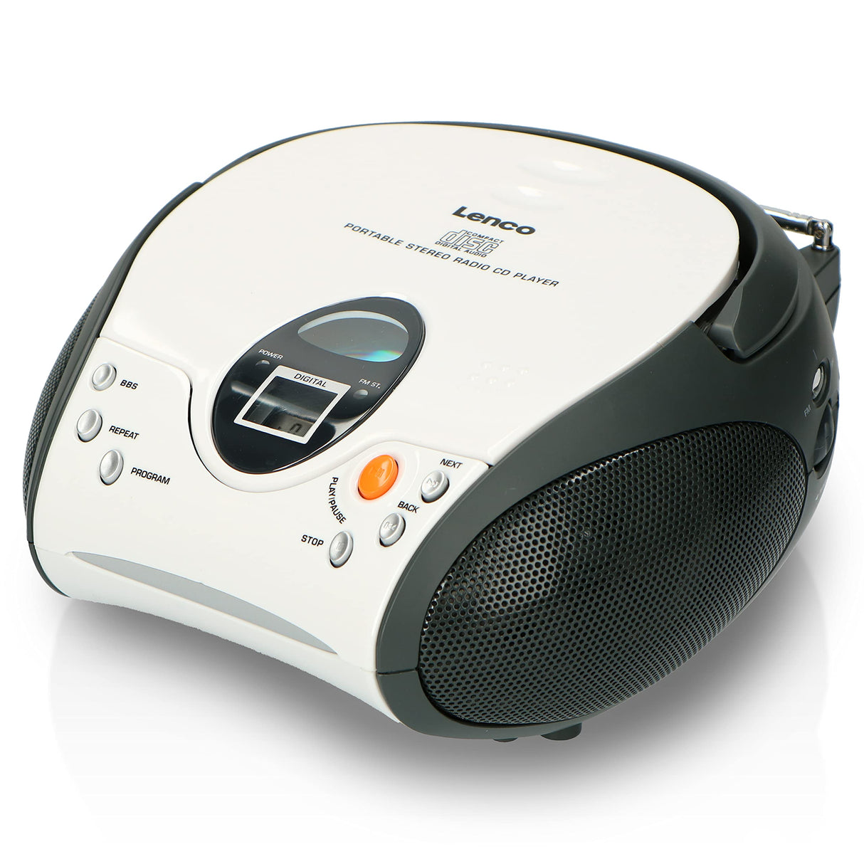Lenco SCD-24 SCD24 - Reproductor de CD para niños - Radio CD - Sistema estéreo - Boombox - Sintonizador de radio FM - Memoria de pista - 2 x 1,5 W RMS de alimentación - Funciona con red y pilas - Blanco