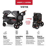 Radio Flyer Voya Stroller Wagon, Cochecito Doble, 2 Asientos Altos Cara a Cara, toldo Ajustable con protección UV, Bandeja para Aperitivos, Gris