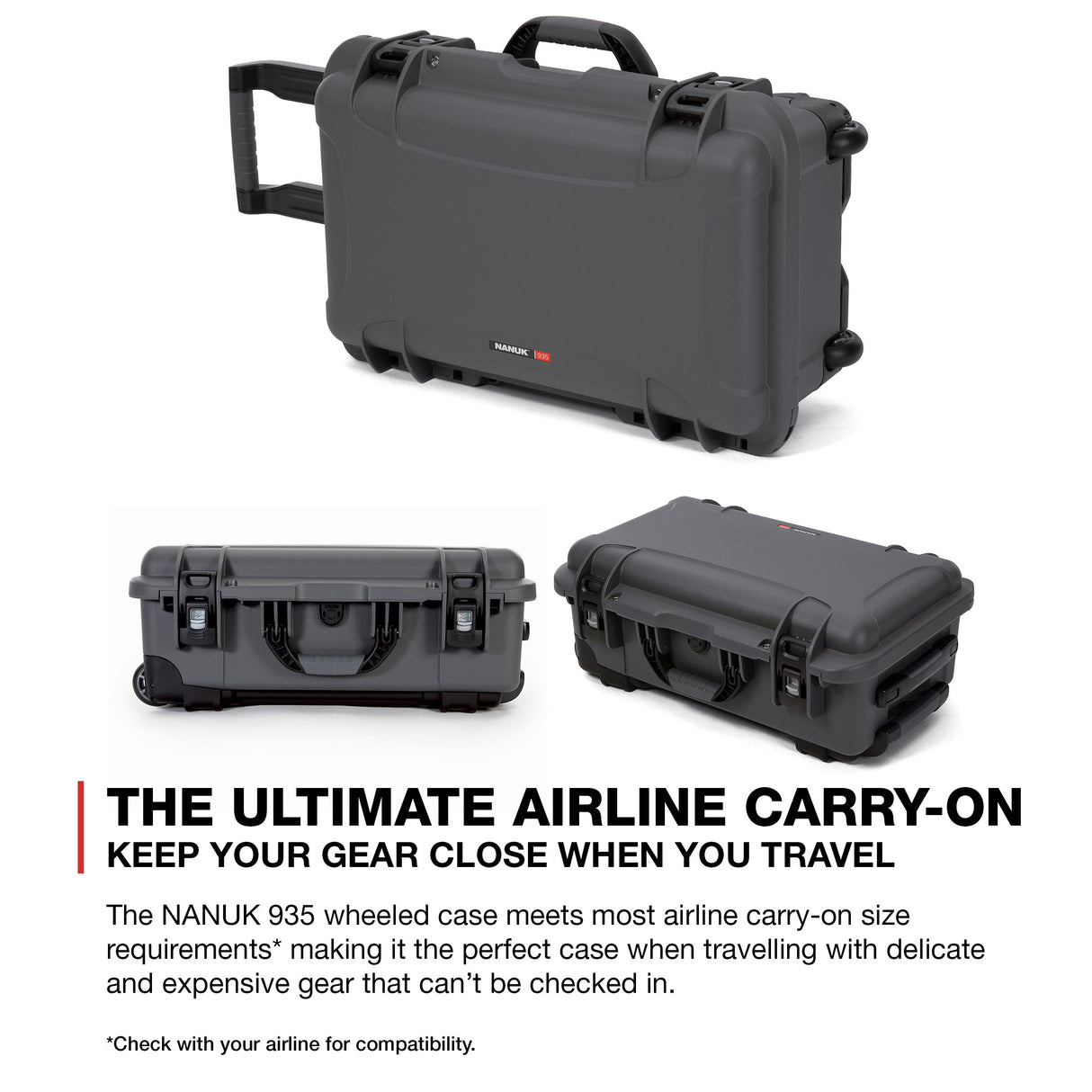 Nanuk 935 - Funda rígida Impermeable con Ruedas y Divisor Acolchado, Color Grafito