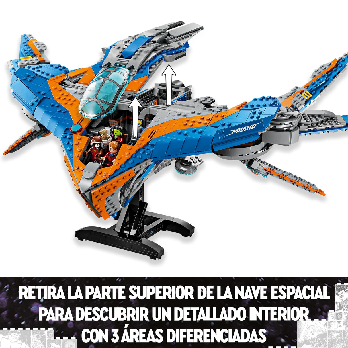 LEGO Marvel Guardianes de la Galaxia: La Milano Nave Espacial de Juguete de Construcción con 4 Minifiguras Inc. Gamora y Star Lord, Figura de Groot, Regalo para Niños y Niñas de 12 Años o Más 76286