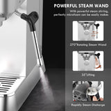 KitchenBoss Cafetera Espresso Compacta Profesionale: Máquina de Café Expreso para el Hogar, Cafetera Manual para Cappuccinos, Cafetera Express 15 Bares con Espumador, 1.2L Depósito Extraíble