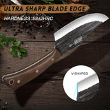HOSHANHO Juego de Cuchillo de Carnicero, Forjado a Mano, Con Bolsa Enrollable Afilado Cuchillo de Carne, Cuchillo de Hueso y Cuchillo Deshuesador, Ideal Para el Hogar, Camping y BBQ