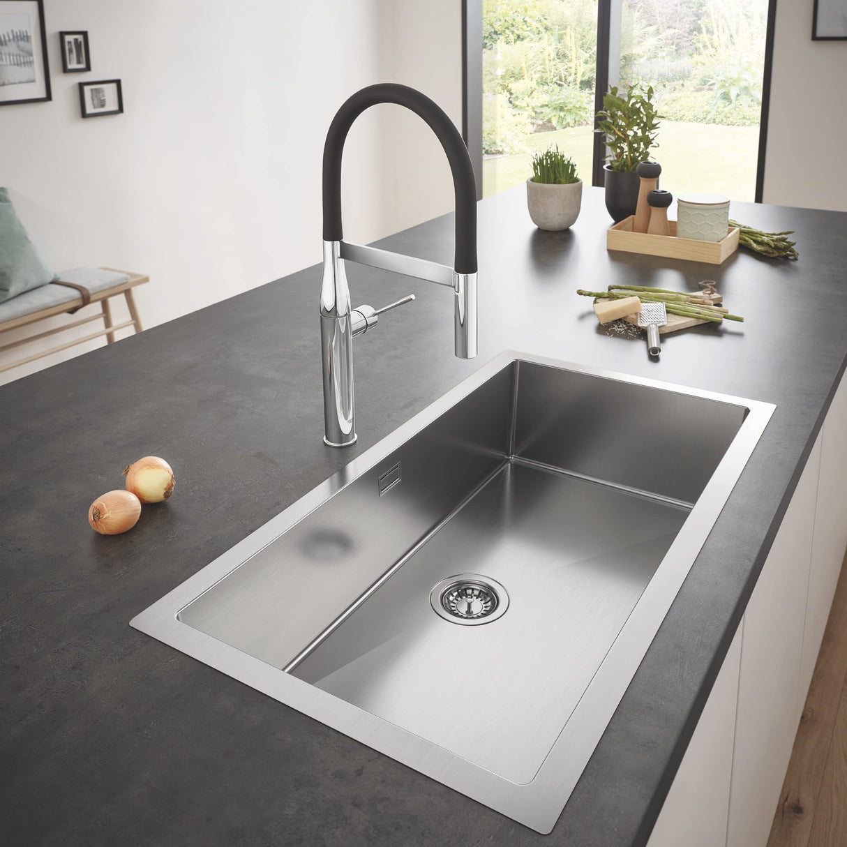 Grohe 31581SD1 31581SD1-K1000 Fregadero Inoxidable con escurridor, Acero INOX, 80 cm
