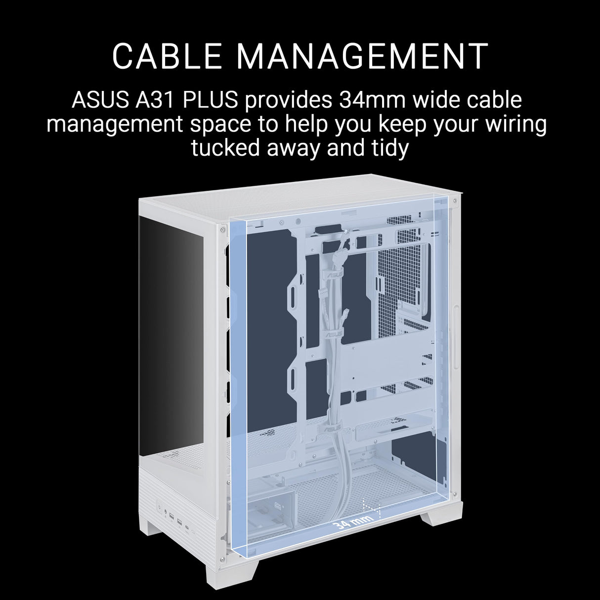 ASUS A31 Plus TG ARGB - Chasis PC ATX (Compatible con Placas Base con Conector Oculto, radiadores de 360 mm y gráficas de 380 mm, 4 Ventiladores ARGB, Cristal Templado, gestión de Cables), Blanco