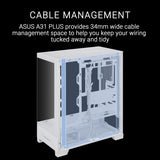 ASUS A31 Plus TG ARGB - Chasis PC ATX (Compatible con Placas Base con Conector Oculto, radiadores de 360 mm y gráficas de 380 mm, 4 Ventiladores ARGB, Cristal Templado, gestión de Cables), Blanco