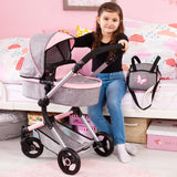 Bayer Design- Cochecito de Muñecas Neo Vario Combolso Cambiador, Convertible, Plegable, Color Vaqueros Grises, Rosa, Mariposa (18433Aa)