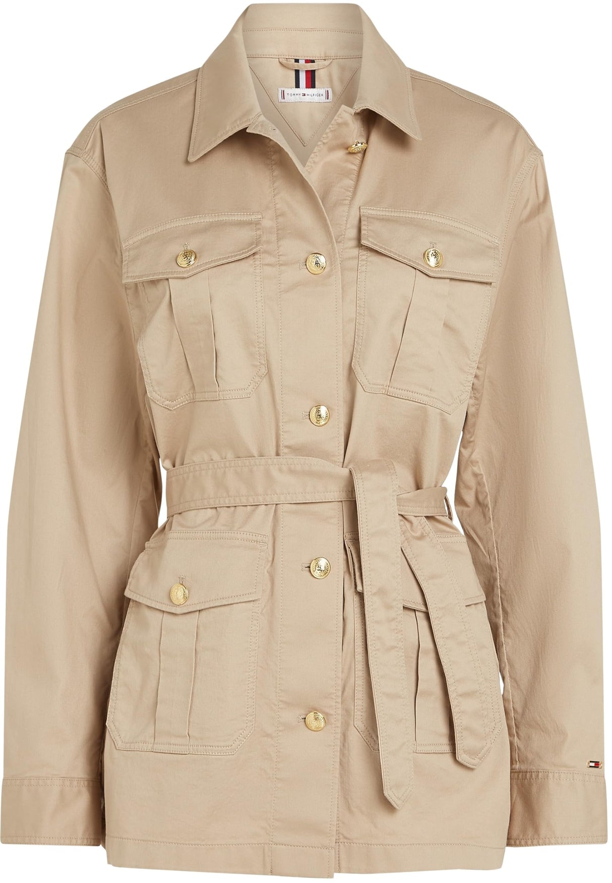Tommy Hilfiger Chaqueta tipo camisa Mujer Gold Button Utility con bolsillos en el pecho, Beige (Sandalwood), XS