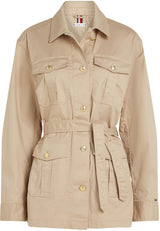 Tommy Hilfiger Chaqueta tipo camisa Mujer Gold Button Utility con bolsillos en el pecho, Beige (Sandalwood), XS
