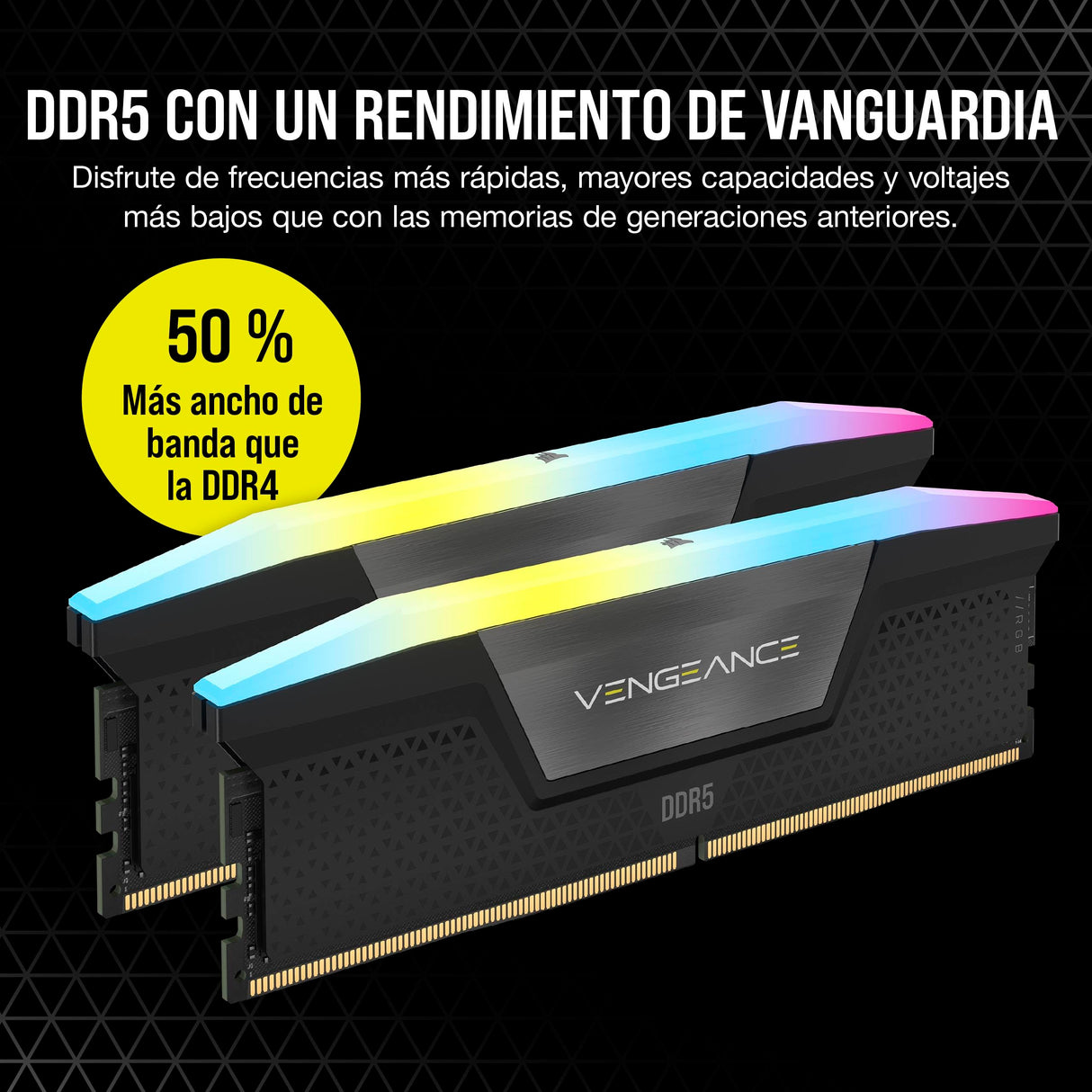 CORSAIR Vengeance RGB DDR5 RAM 48GB (2x24GB) 6000MHz CL36 Intel XMP Compatible iCUE Memoria para Ordenadores - Negro (CMH48GX5M2E6000C36)