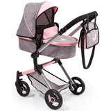 Bayer Design- Cochecito de Muñecas Neo Vario Combolso Cambiador, Convertible, Plegable, Color Vaqueros Grises, Rosa, Mariposa (18433Aa)
