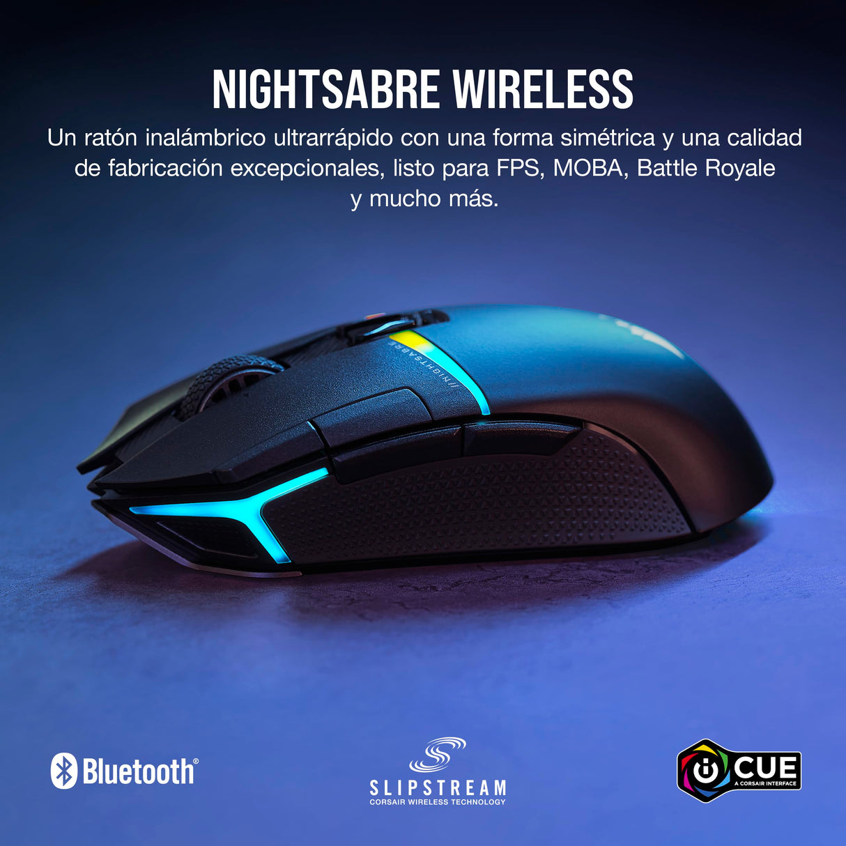 Corsair NIGHTSABRE WIRELESS RGB FPS/MOBA Ratón para Juegos - 26,000 DPI - 11 Botones Programables - Batería Hasta 100hrs - Compatible con iCUE - PC, PS5, PS4, Xbox - Negro