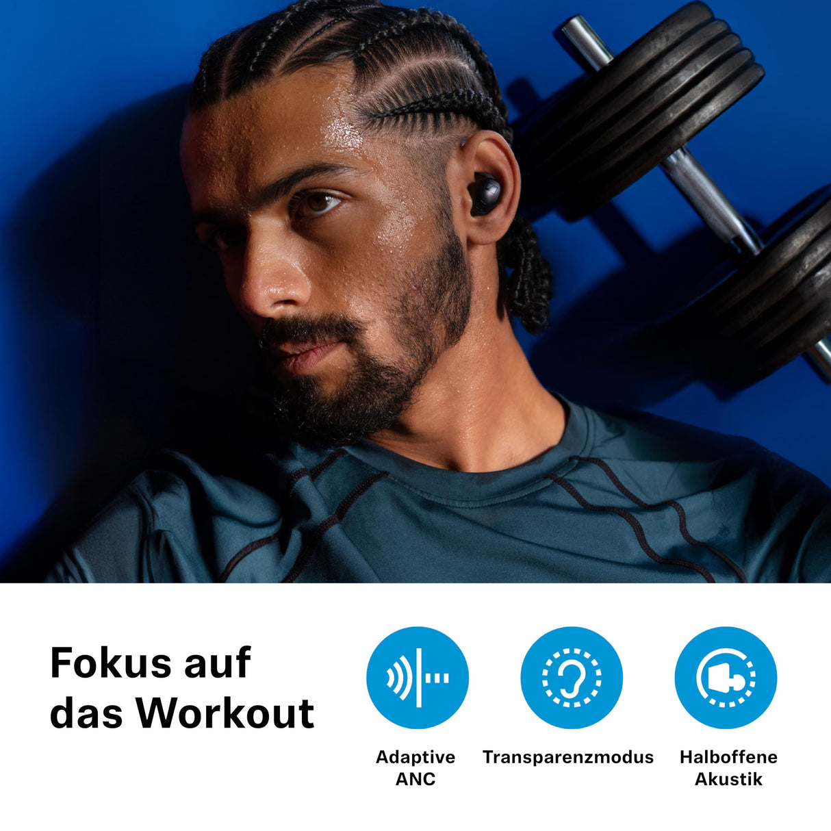 Sennheiser Momentum Sport Auriculares con Ajuste de Sonido Deportivo y ANC adaptativo, Ajuste Seguro, 24 Horas de duración de la batería - Grafito