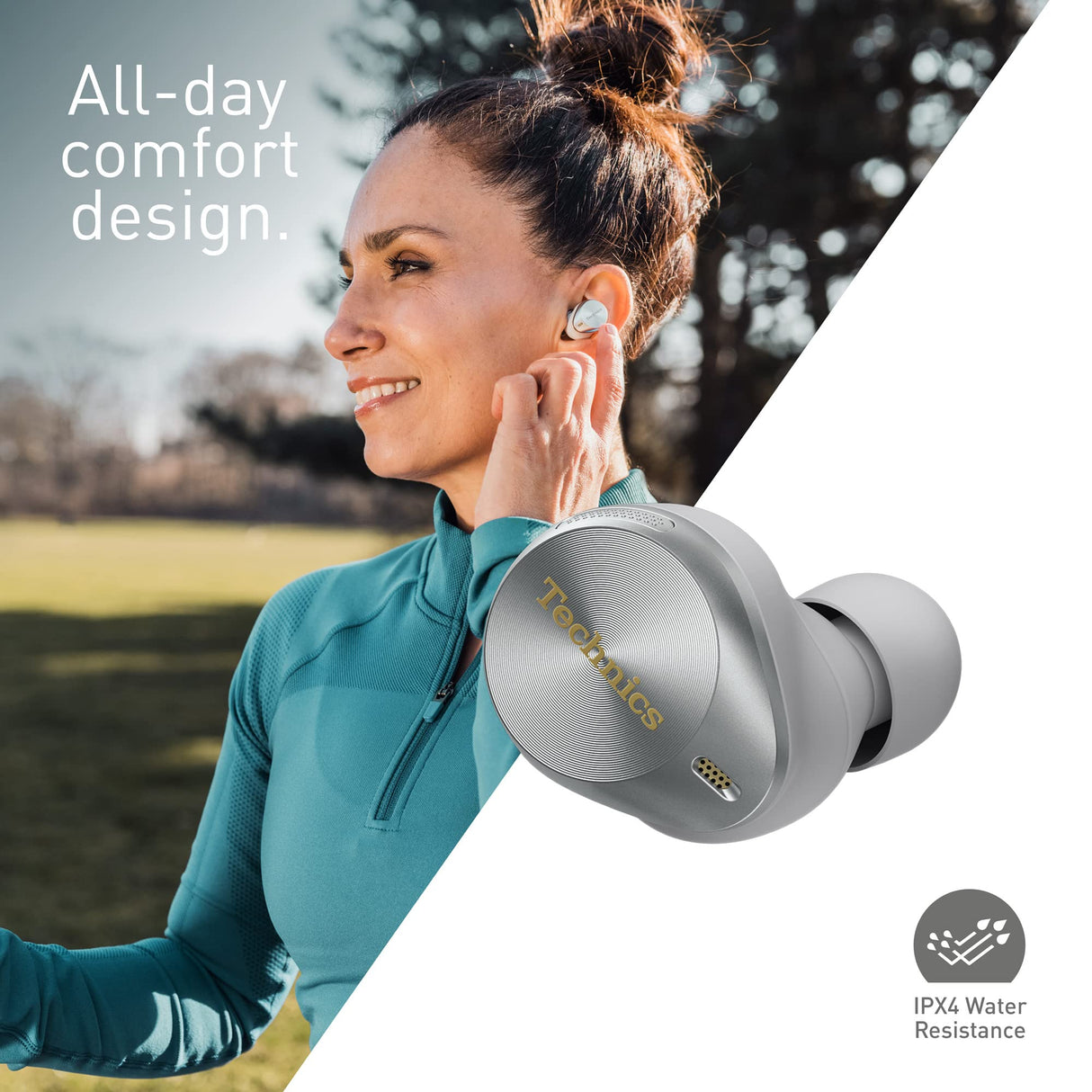 Technics EAH-AZ80E-S Auriculares Inalámbricos con Cancelación De Ruido, Bluetooth Multipunto 3 Dispositivos, Cómodos Intraurales, Carga Inalambrica, Plateado