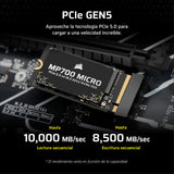 Corsair MP700 Micro 2TB PCIe 5.0 NVMe M.2 2242 SSD – hasta 10.000 MB/s de Lectura, 8.500 MB/s de Escritura – Velocidad Gen5 para Portátiles y Mini PC – Negro