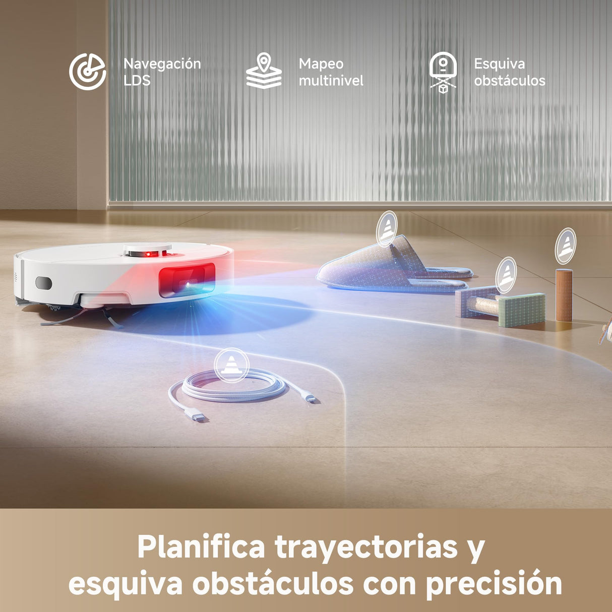 DREAME D20 Pro Plus Robot Aspirador y Fregado 2 en 1, 13.000 Pa, Cepillo Doble para Pelo de Mascotas, Limpieza de Esquinas, Vaciado, Navegación LDS, Esquiva con Láser, Suelos Duros/Alfombras, 5200 mAh