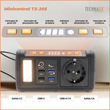 Mini estación de energía TX-205 de Technaxx - Power bank de 74 Wh 230 V con enchufe incorporado - Batería externa para portátil, teléfono móvil, mini nevera, etc., compatible con cargadores solares