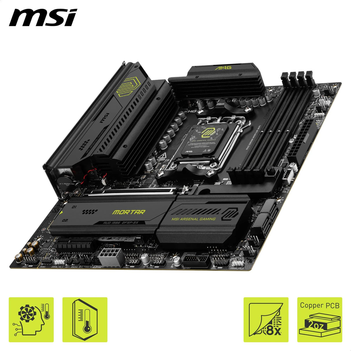 MSI mag B850M Mortar WiFi - Placa Base Compatible con AMD Ryzen 9000/8000 / 7000 Series, DDR5, PCIe 5.0 y PCIe 4.0, Wi-Fi 7 y Bluetooth 5.4