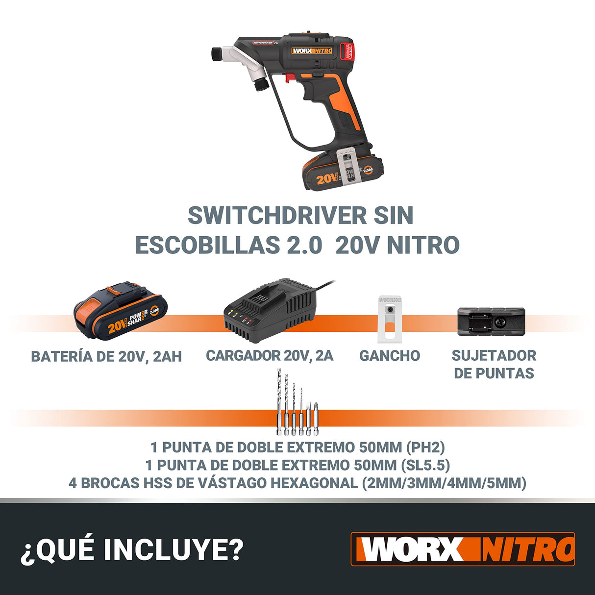 WORX Taladro atornillador 20V | PowerShare |WX177-1 batería 2Ah