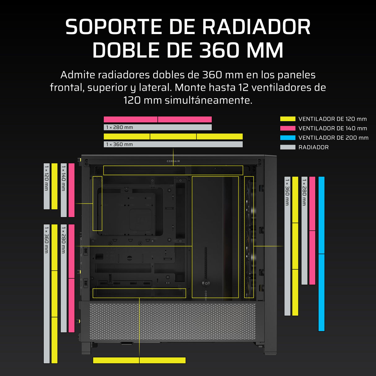 CORSAIR Frame 4000D RS ARGB Caja Modular ATX Mid–Tower para PC – Alto Flujo de Aire, 3 Ventiladores RS ARGB preinstalados, ASUS BTF, MSI Project Zero, Gigabyte Project Stealth – Negro