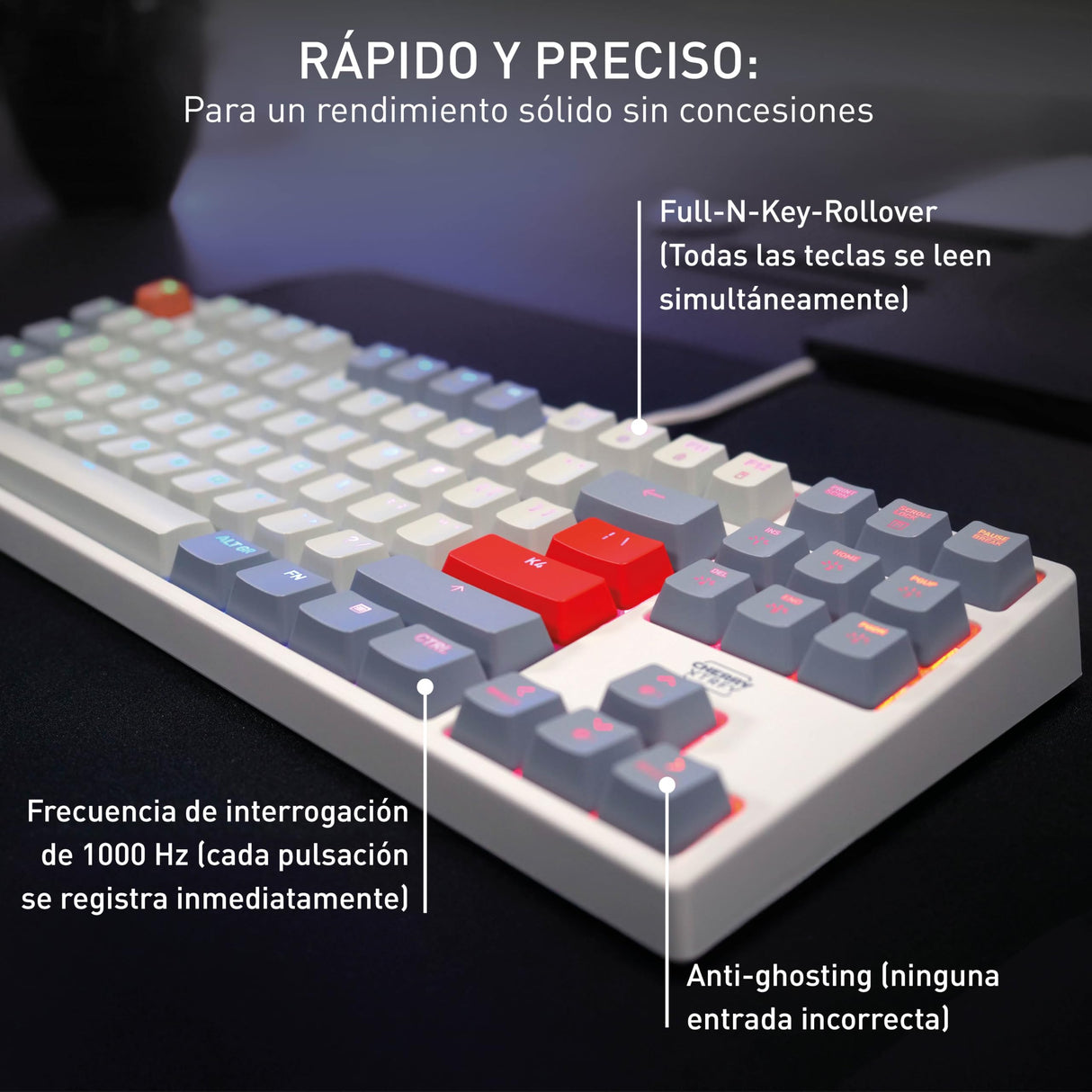 CHERRY XTRFY K4V2 TKL, Teclado Gaming con Cable sin Bloque Numérico, Disposición UK (QWERTY), Iluminación RGB Personalizable, Switches Mecánicos MX2A RED, Retro