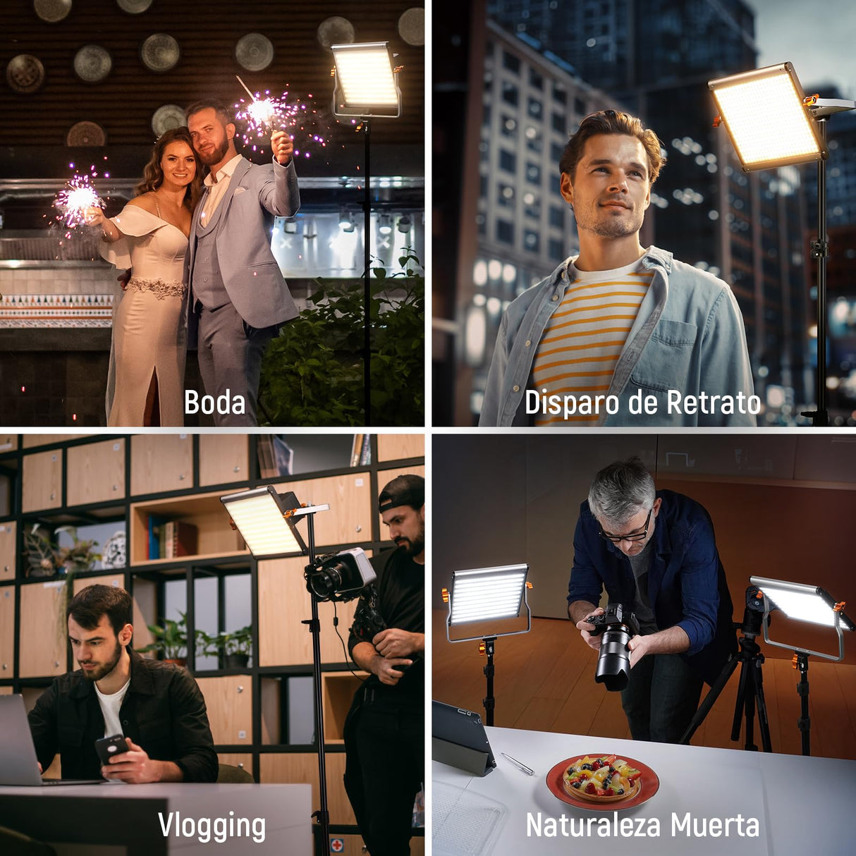 NEEWER 2 Pack Luces de Video LED Bicolor Regulables 480 y Kit de Iluminación de Soporte Incluye: Panel LED CRI 96+ de 3200-5600K con U Bracket, Tripode de luz de 75 Inches para Fotografía de Estudio