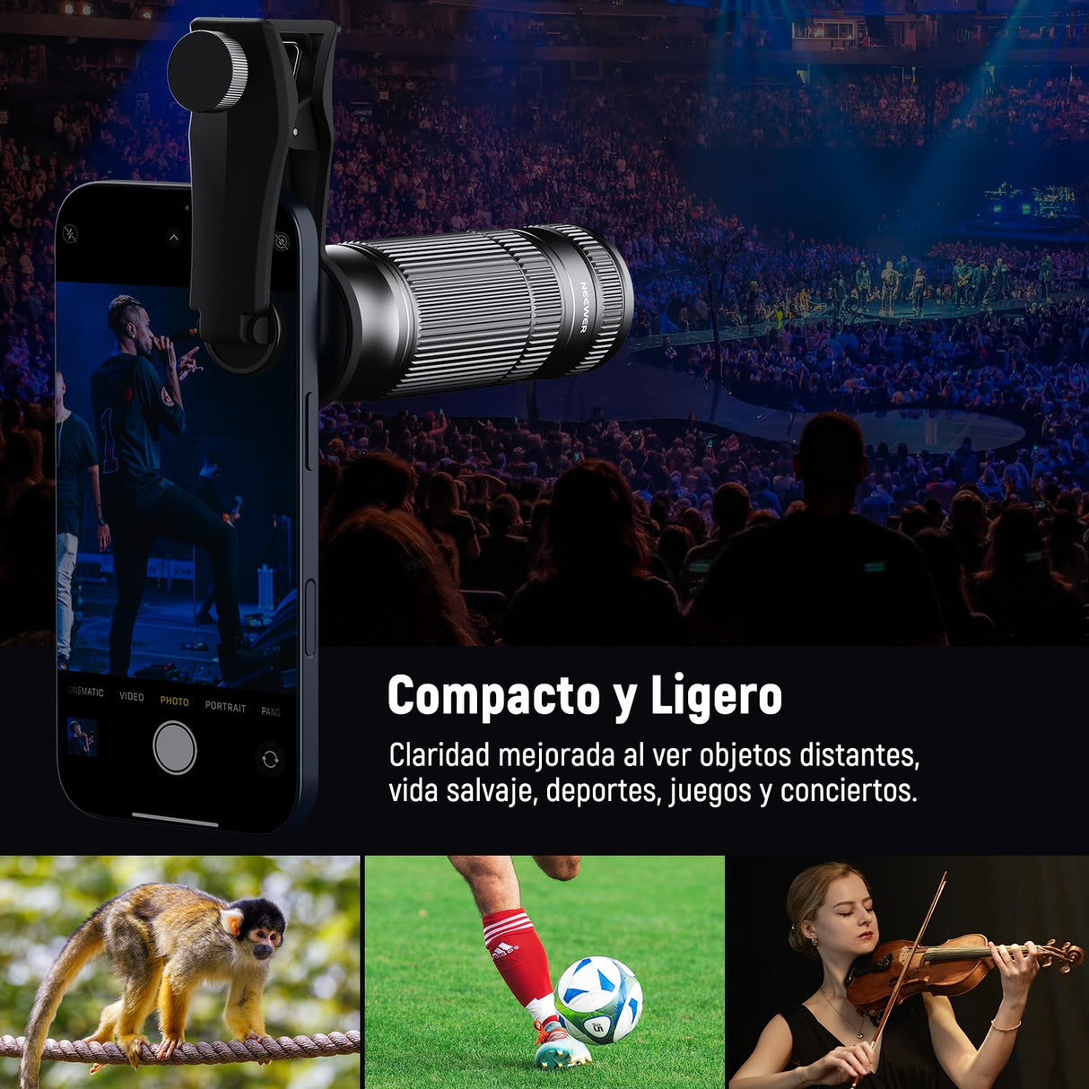 NEEWER 7X Lente Teleobjetivo con Clip Lente Teléfono Compatible con iPhone Samsung, 15 Elementos 12 Grupos 7X Aumento Lente Teléfono para Jaula Teléfono/Estuche/17mm Rosca Placa Trasera, LS-36 Pro