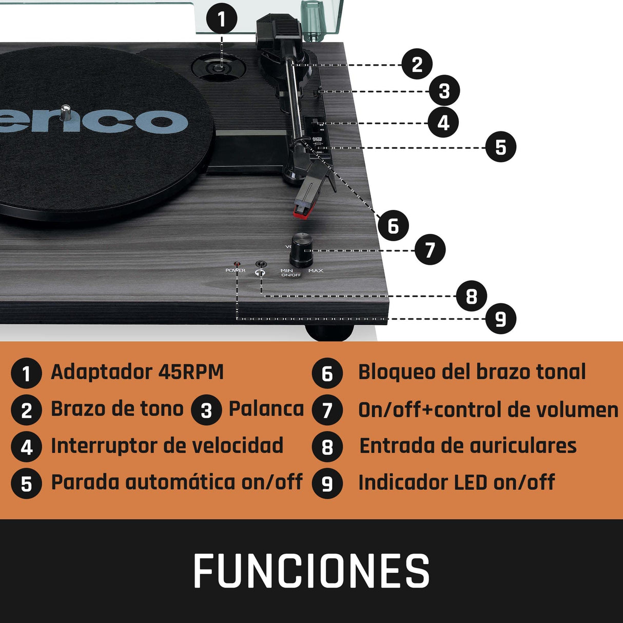 Lenco LS-10 giradiscos - giradiscos con altavoces integrados - transmisión por correa - velocidad variable - negro , 2 x 3 vatios