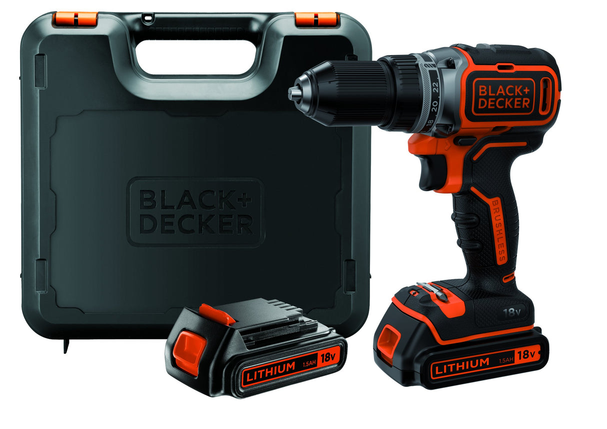 BLACK+DECKER BL186KB Taladro Atornillador 18V Motor Brushless Incluye 2 Baterias de Litio 1.5Ah Cargador y Maletin