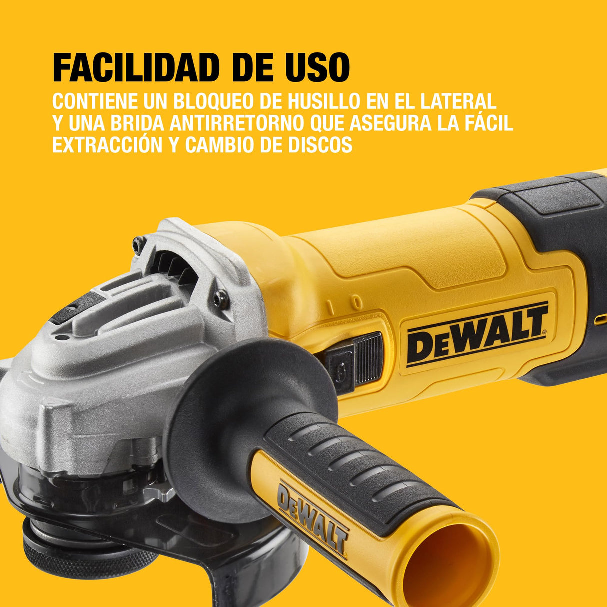 DEWALT Mini-amoladora angular eléctrica, 125mm, Potente motor 1500 W, Arranque Suave + Bloqueo, Velocidad sin carga 2800-10000 rpm, Rosca M14, Sistema de extracción de polvo, DWE4257KT-QS