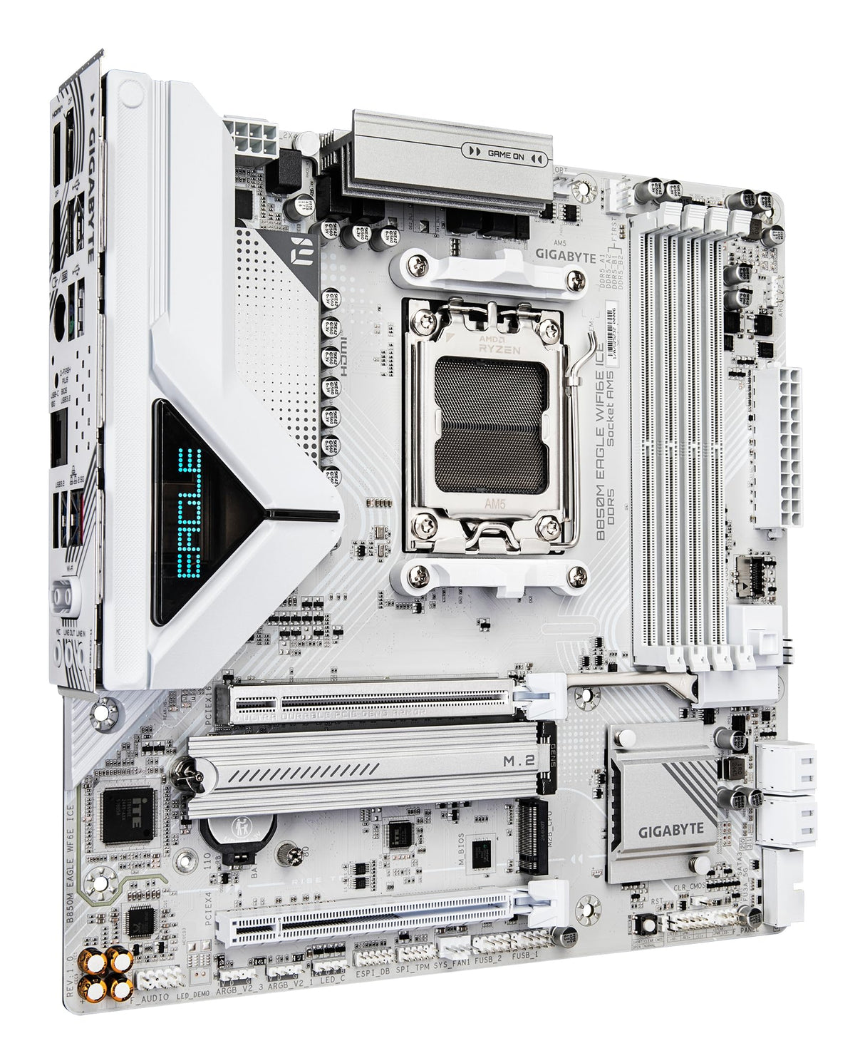 GIGABYTE B850M Eagle WIFI6E Ice Placa Base – Procesadores AMD Ryzen Serie 9000, VRM Digital de 8+2+2 Fases, hasta 8200 MHz DDR5 (OC), 1 x M.2 PCIe 5.0 + 1 x PCIe 4.0, Wi-Fi 6E, LAN 2.5 GbE