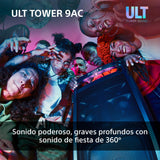 Sony ULT Tower 9AC, Altavoz Bluetooth definitivo para Fiestas, alimentación de Red, 2 Modos ULT Power Sound, Altavoz X-Balanced, iluminación y Sonido 360, entradas de Karaoke, Negro