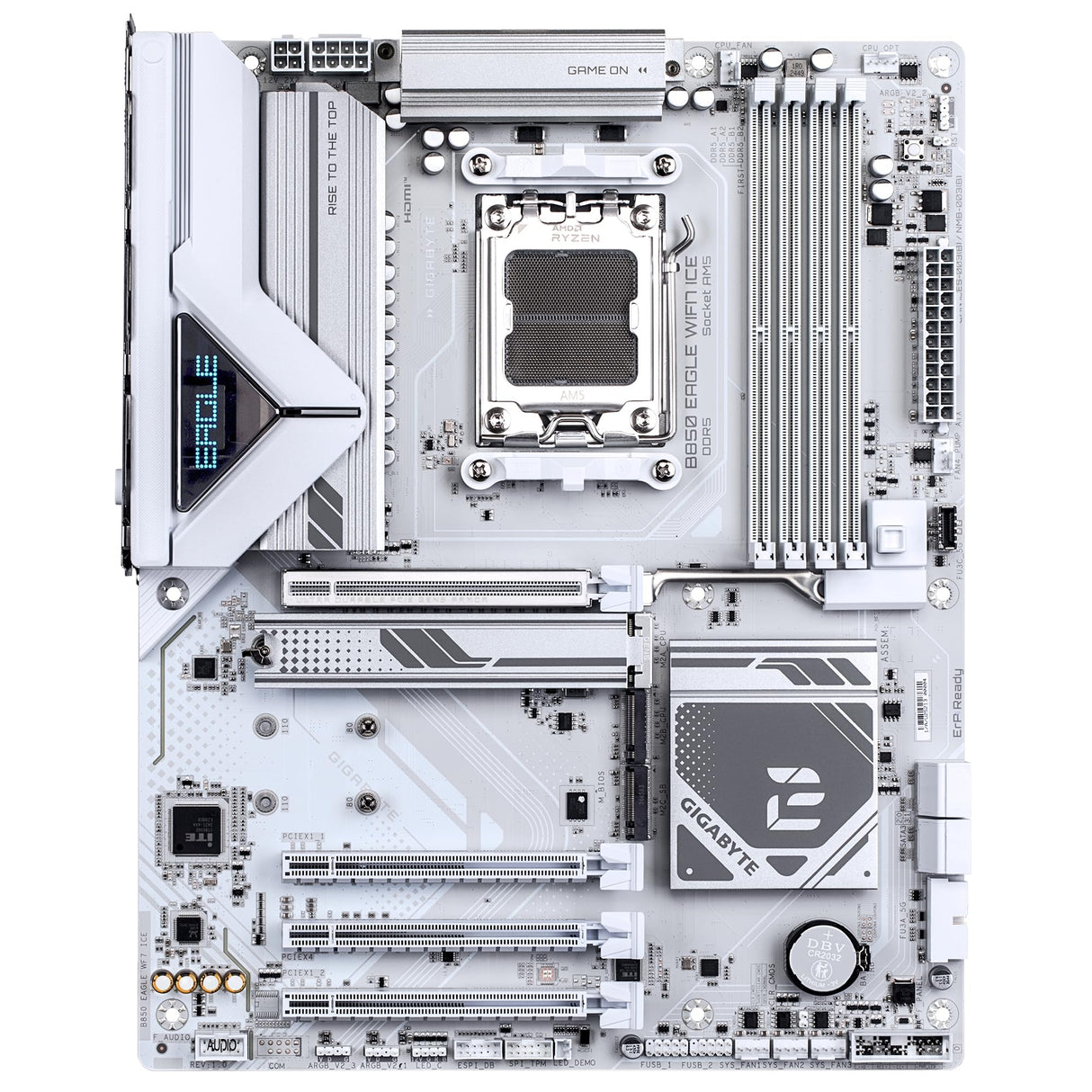 GIGABYTE B850 Eagle WIFI7 Ice Placa Base - Procesadores AMD Ryzen Serie 9000, VRM Digital de 8+2+2 Fases, hasta 8200 MHz DDR5 (O.C.), 1x M.2 PCIe 5.0 + 2X M.2 PCIe 4.0, Wi-Fi 7, LAN 2.5 GbE