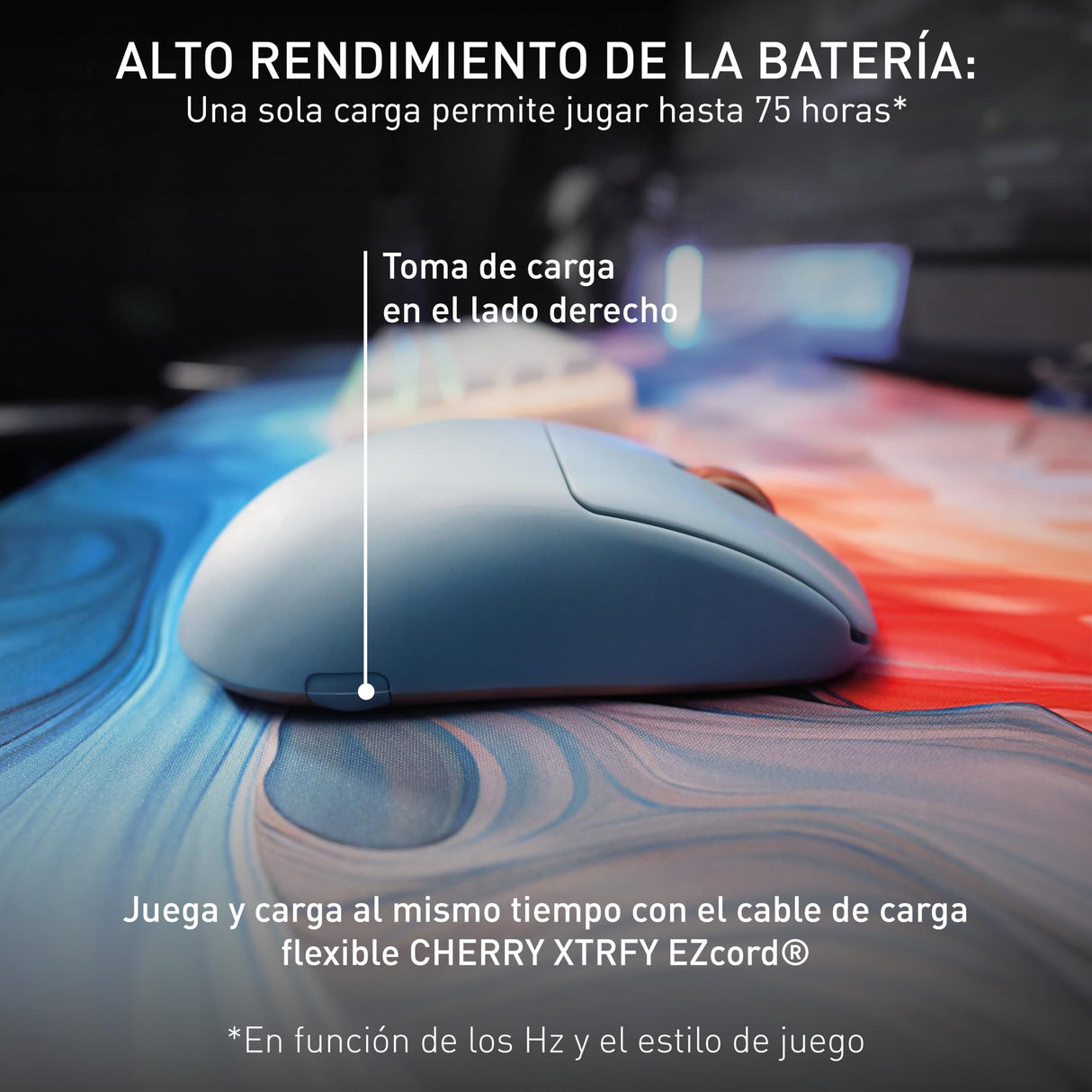 CHERRY XTRFY M68 Wireless, Ratón Inalámbrico de Gaming Ultra Rápido, 2.4 GHz RF, Optimizado para esports, 8K, Forma Simétrica con Parte Frontal Baja, Azul