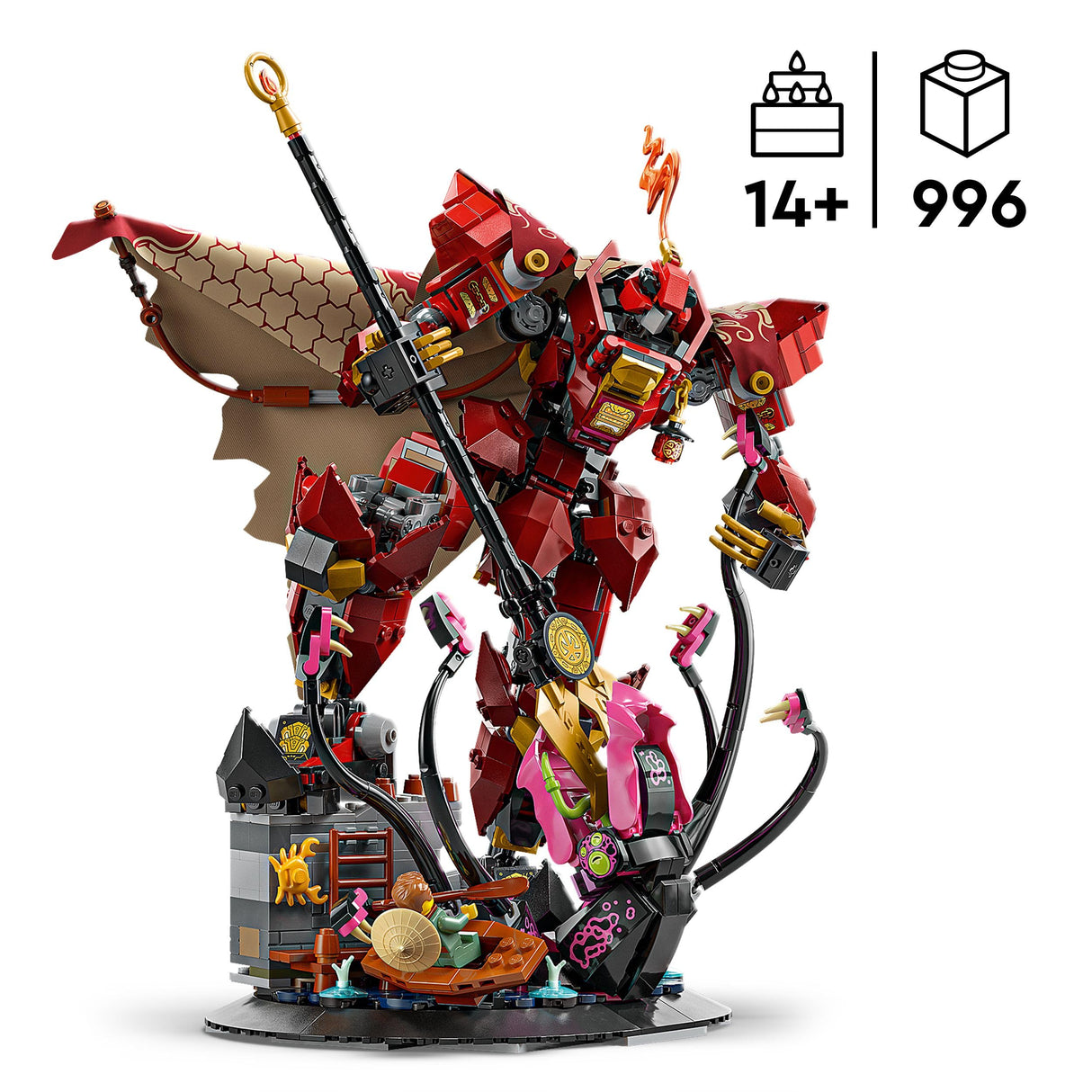 LEGO NINJAGO Meca Caballero del Fuego - Juguete de Construcción con Figura Articulada, 2 Minifiguras (inc. Kai) y Monstruo Marino - Kit de Maqueta - Regalo para Chicos de 14+ Años y Adolescentes 71846